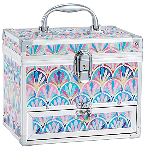 Hododou Girls Jewelry Box Organizer with Drawer & Mirror, Mermaid Tail Style Lockable Storage Case for Kid or Little Girls Jewelry and Hair Accessories