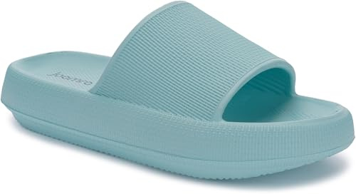 Joomra Womens Shower Slides Slippers Foam Cushioned Bath Sandals Puffy Open Toe Pool Beach Ladies Indoor Outdoor Non Slip Soft Thick Sole Female Sandles Blue 37-38