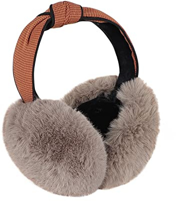 QCHOMEE Foldable Ear Muffs Women Fashion Headband Winter Ear Warmers Adjustable Furry Earmuffs Ear Covers Wrap Soft Faux Fur Earmuffs Winter Warm Earmuff for Cold Weather Running Walking (Brown)