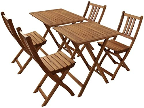 SAM 6tlg. Balkongruppe Blossom, 2 Tische 60x60 cm + 4 Stühle, klappbar | Akazienholz massiv + geölt, Gartengruppe, für Garten, Balkon und Terrasse