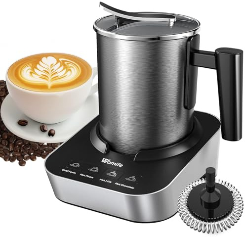 Wamife Electric Milk Frother and Steamer for Coffee with Milk Frother Cup (700ml/23.6oz,Milk 150ml) 4-in-1 Milk Foamer Hot Chocolate Maker,Hot & Cold Foam Maker,Heated Milk,Dishwasher Safe with Whisk