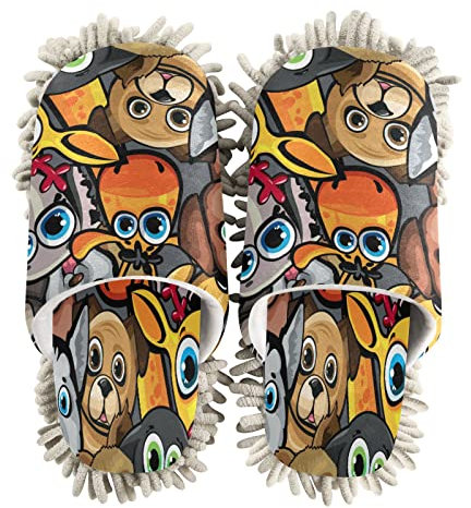 JUMBEAR Lustige Cartoon-Hunde-Reinigungs-Hausschuhe, Staubreinigungswerkzeug, waschbar, Mopp-Reinigung, Hausschuhe, Schuhe für Küche, Haus, Wohnzimmer, (L)
