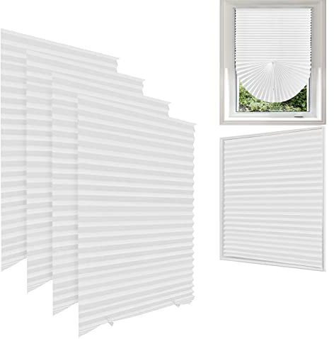 Temporary Blinds for Windows,4 Pack No Drill Stick on Blind Curtains for Bedroom Kitchen Bathroom Windows,Light Filtering Privacy Protection, with 8 Clips (White-4pcs, 60 * 150cm)
