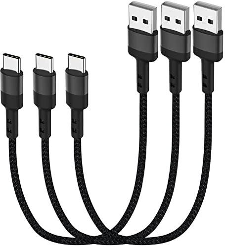 SUMPK USB C Kabel 30cm 3 Packungen, 0.3m Kurz Android Ladekabel Typ C USB 2.0 Nylon Geflochtene Schnellladung Kompatibel für Samsung Galaxy S10 S9 Note 8,LG G6 V20, Google Pixel 2 XL