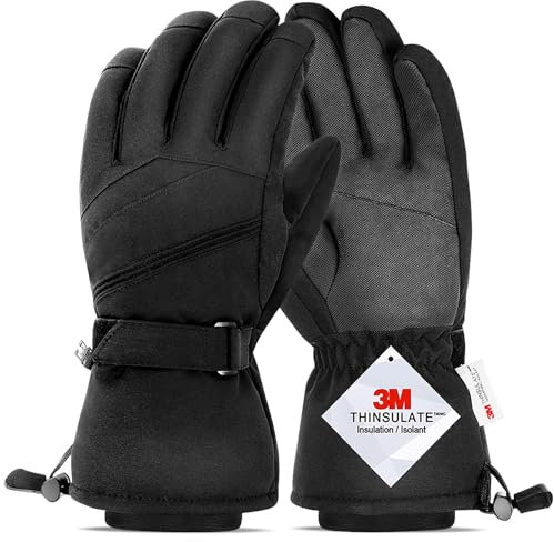 AOKKR Winterhandschuhe, 3M Thinsulate Wasserdicht Warme Fahrradhandschuhe Herren und Damen, Winddichte Skihandschuhe mit Touchscreen-Funktion, Outdoor Laufen Anti-Rutsch Sporthndschuhe - Schwarz