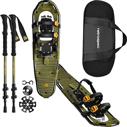 Retrospec Drifter Lot de Raquettes à Neige et bâtons de randonnée pour Homme et Femme, durables Tout Terrain avec Fixation entièrement réglable et Sac de Transport avec bâtons de randonnée et de