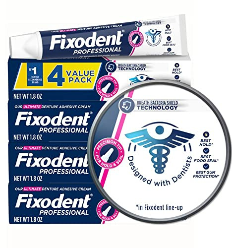 Fixodent Professional Ultimate Denture Adhesive Cream for Full and Partial Dentures, 1.8 oz, 4 Pack