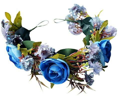 FOMIYES Rosenstirnband Kunstblumen Rot-blau Blumendesign Verstellbar Mit Bändern Der Rückseite Blumenkrone Für Hochzeit Festivals Partys Und Fotoshootings
