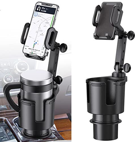 Auto Getränkehalter, NATGIC Einstellbare Basis 360° Rotation Auto Cup Halter Expander mit Telefon Halterung 2 in 1 Multifunktionale Cup Halter für Allzweck Auto Cup Halter (Schwarz)