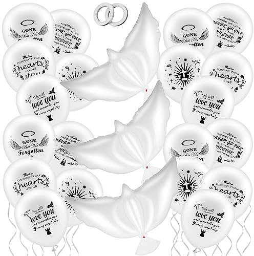 Prasacco Juego de 23 globos conmemorativos de paloma que se liberan en el cielo, globos de helio de recuerdo funerario, decoraciones conmemorativas para condolencia, funeral, aniversario, servicios
