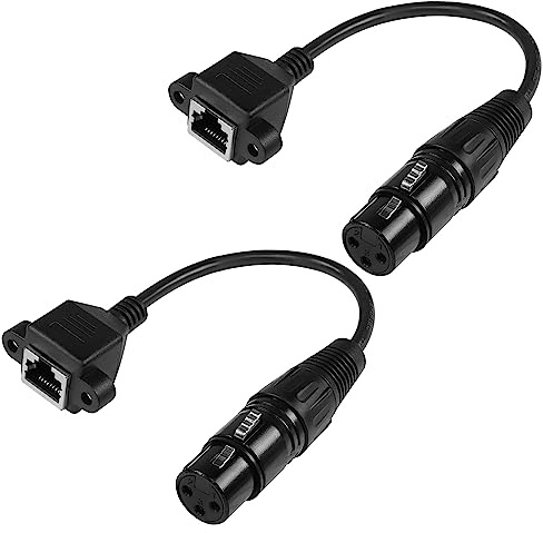 YACSEJAO 3 Pin XLR auf RJ45 Adapter 2PCS RJ45 auf XLR Female DMX Kabel 15CM XLR 3pin auf RJ45 Female Adapterkabel für Bühne und Tonstudio