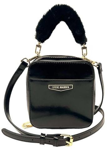 Steve Madden Boxy Crossbody Bag mit Kunstfellgriff, Schwarz