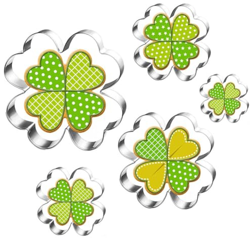 St. Patrick's Day Kleeblatt Ausstechformen Set Ausstechform Irisches Kleeblatt-5 Stück-Plätzchen Ausstecher Linzer Frühling Lustige Ausstechformen für Kinder