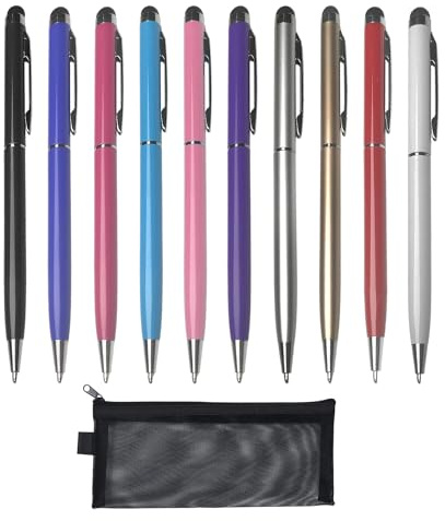 10 Stylus Touch-pennor med 1 pennfodral, 2-i-1 stylus och pekskärmspenna med svart bläck för smartphones, surfplattor och papper