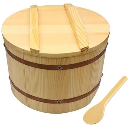 De Madera Arrocera Sushi Japonés Cubo De Arroz Vaporera Hangiri Sushi Cubo Para Mezclar Arroz Recipiente Con Tapa Y Cuchara Para Restaurante Hogar Cocina,Small