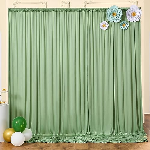 3x3 m de rideau vert sauge pour décors, rideau de fond de fête vert sauge, rideau de fond de mariage, rideaux de fond en polyester vert sauge pour anniversaire, douche de bébé, baptême, douche de