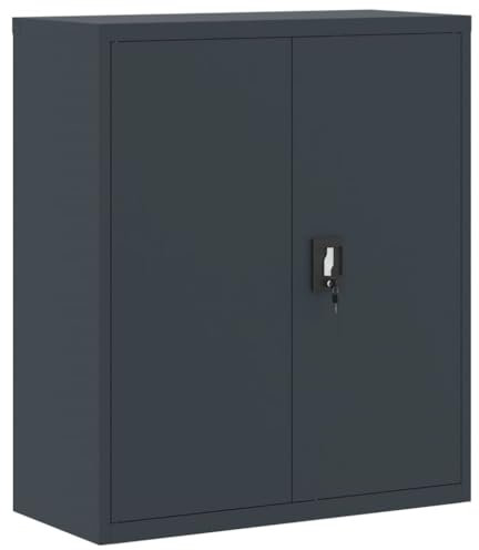 Aktenschrank, Mehrzweckschrank, Stahl-Aufbewahrungsschrank, 3 Ebenen, Doppeltüren, Schloss, verstellbare Ablagen, Werkzeugschrank für Garage Arbeitszimmer Wohnzimmer, Anthrazit 90x40x105 cm