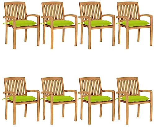 CKioict Stapelstuhl Bistrostuhl Balkonmöbel Stapelbare Gartenstühle mit Kissen 8 STK. Massivholz Teakfür Gärten, Pools, Terrassen