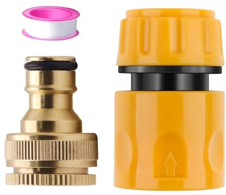 Outdoor Brass Tap Connector Kit & Fittings, 1/2 & 3/4 Inch Size 2-in-1 Hose End Quick Connectors