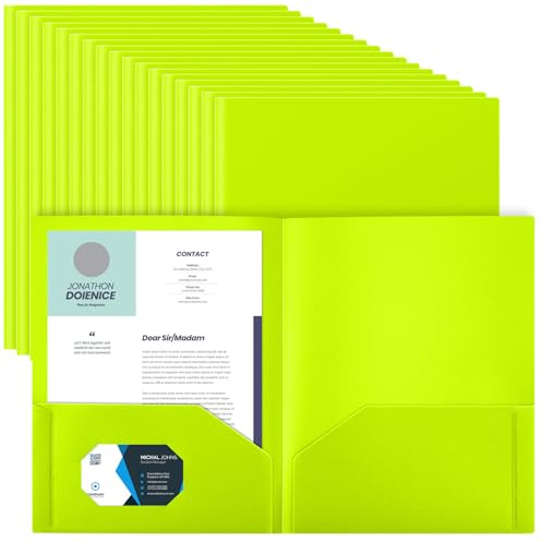 Gueevin 50 Stück Kunststoff-Ordner mit Taschen, 2 Fächer, passend für Briefgröße, robuster Visitenkartenhalter für Zuhause, Büro, 11,5 x 22,9 cm, 114,5 cm, fluoreszierendes Grün