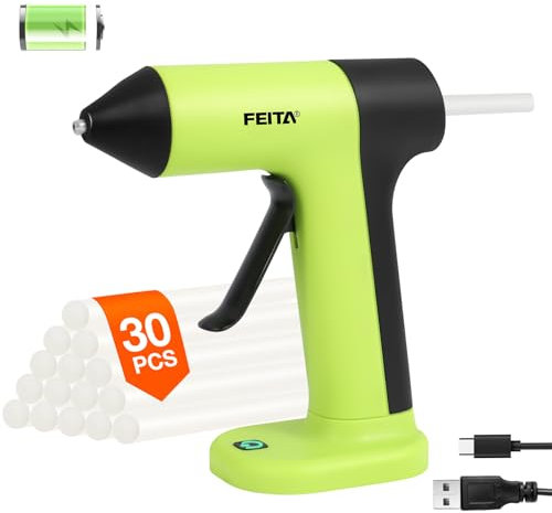 FEITA Cordless Hot Glue Gun USB-C Rechargeable, 40S Fast Preheating, Portable Wireless Glue Gun Kit with 30pcs Mini Glue Sticks, Suitable for Kids Craft, DIY Home Repair