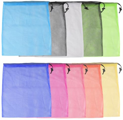 10 PCS Mesh Drawstring Bags, Nylon Mesh Storage Bags for Toys, Swimming, Beach, Travel, Laundry - Durable, Multi-Colored, Lightweight