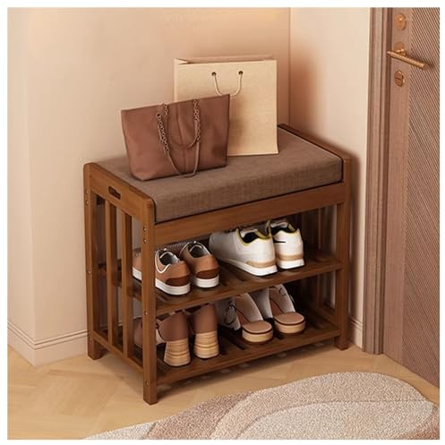 BEARQUN Banco Zapatero con Asiento, Mueble Zapatero de bambú, Marco de Madera Fuerte, Capacidad de Carga 80 kg, para Entrada, Pasillo, Sala de Estar : 50/60/70/80CM, Marrón Rústico