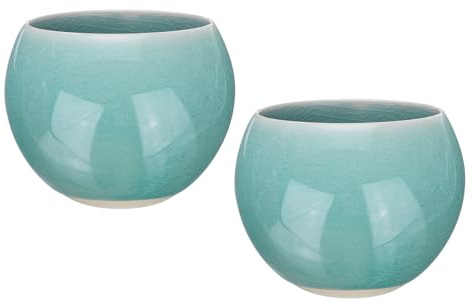 sourcing map 2pcs Handmade Tea Bowls 150ml / 5oz Ice Crack Decoration Chinese Japanese Teacup Ceramic Gong Fu Tea Set for Office Home Gifts, Blue
