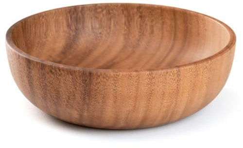ISAKEN Frutero de madera para frutas o ensalada, cuenco redondo de madera, tazón grande reutilizable e irrompible para cereales, pasta, sopa, fideos, ramen