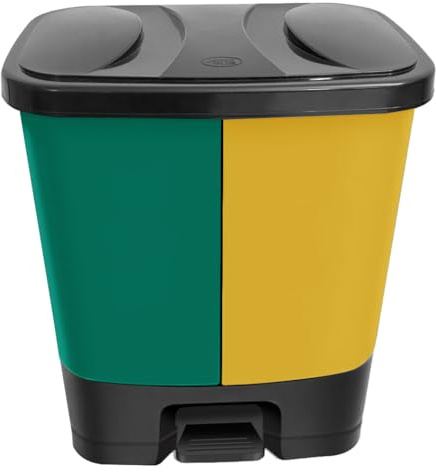 M1SS TWIN BIN Dual Compartment Waste Bin – 2-in-1 Step-On Pedal Dustbin with 37L Capacity,2 x 18.5L Removable buckets Rubbish Trash Can for Dry & Wet Waste for Easy Waste Disposal (Green + Yellow)