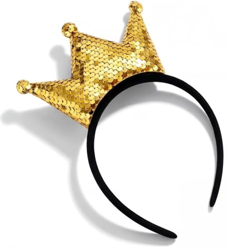 Hatstar Krone Haarreifen | Goldene Pailletten | Glitzer Kronen Haarband | König Königin Kopfschmuck für Kinder, Damen & Herren | Haarschmuck Accessoire für Motto Party, Karneval & Fasching