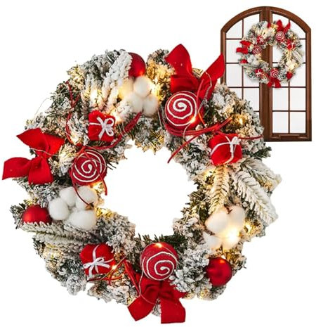Beleuchteter Weihnachtskranz, beleuchteter Weihnachtskranz, schneebedeckte Schneeflocken-Weihnachtsdekoration für den Außenbereich, beleuchtete Kränze mit Kugeln | batteriebetriebene Weihnachtsdeko