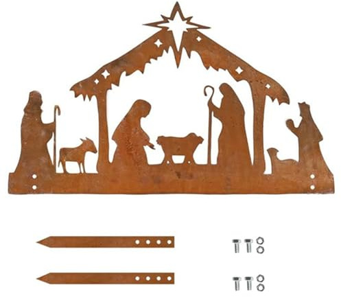 Display Esterno Di Scena Di Natività | Insegna Di Corte In Metallo Con Di Scena Di Natività - Pannello Di Corte Della Natività Della Sacra Famiglia, Picchetti Di Visualizzazione Di Decorazioni