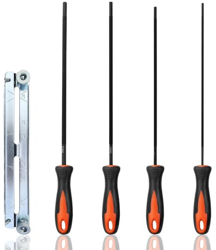 Mumjooyi 4 Stück Feile für Kettensäge mit Griff und Aktenhalter Pferd Feile Kettensäge Feilenset Kettensäge Rundfeile3,2mm, 4,0 mm, 4,8 mm, 5,5 mm 4 Größen für Kettensägen