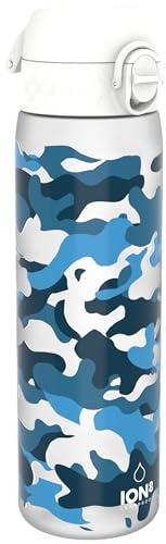 ION8 Water Bottle, 500ml/18oz, Slim Leak Proof & BPA-Free Drinking Bottle, Secure Lock Prevents Spills, Dishwasher Safe, Carry Handle, Ideal for Adults & Kids - Travel, Gym & School, Camouflage Design