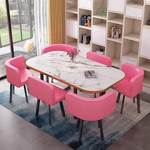 Modernes 6-teiliges Esszimmer-Set mit Konferenztisch und Stühlen, Fuchsia