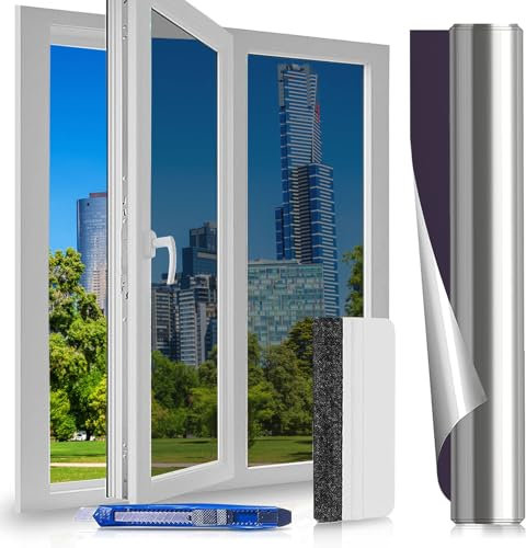 Lámina Protectora Solar para Ventana Interior, 60 x 400 cm, lámina de Espejo para Ventana, protección Visual, lámina de Espejo, autoadhesiva, protección contra Rayos UV, lámina Protectora de