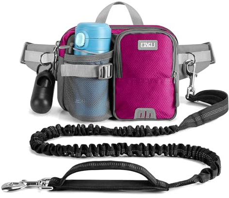 ETACCU Joggingleine Hunde mit Bauchgurt Freihandleinen Jogging Hundeleine | für große und mittelgroße Hunde, Elastische Reflektierende Laufleine 124-180 cm für Laufen, Joggen (Rosa)