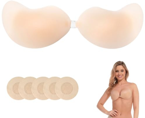 LunarCharm Sujetador adhesivo ultrafino de silicona push-up sin tirantes sin tirantes invisible sin espalda para mujer para vestido sin espalda y vestido de novia, talla A, amarillo, A