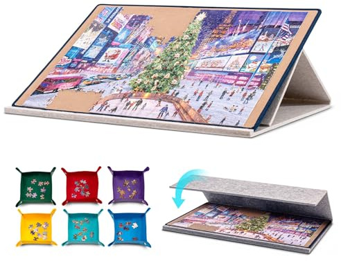 Tektalk Jigsaw Puzzle Board avec Support et Couverture conçus 2 en 1, Support réglable Multi-Angle et 6 Plateaux de tri de Couleur, Tapis Portable léger pour Le Stockage des Puzzles, jusqu'à 1000