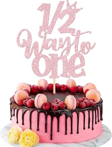HSC Pink Paper Half Birthday Cake Topper for Baby Girls - 1/2 Way to One Celebration, Happy 6 Months Birthday Party Decorations, Cake Decors for Birthdays and Baby Showers