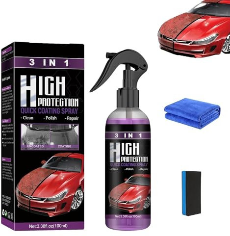 Polish voiture rayure, Spray anti rayure pour voiture 3-en-1, Spray anti rayure verre liquide, Nano Protection Carrosserie et Pare-Brise – Brillance Durable, 100 ml