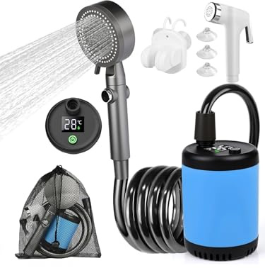 Zoelele Tragbare Camping Dusche Outdoor, Campingdusche mit Pumpe mit 7800mAh Akku, Mobile Dusche mit Verstellbarer Duschkopf und Schlauch, Ideal für Wandern, Camping, Reisen, Strand