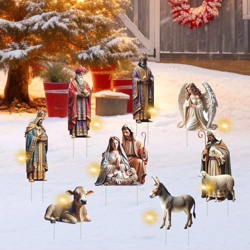 SPERMUOY Presepe natalizio per esterni, 8 decorazioni natalizie da giardino, figure del presepe da giardino, presepe da giardino per il Natale, presepe da giardino per il presepe, Gesù da giardino