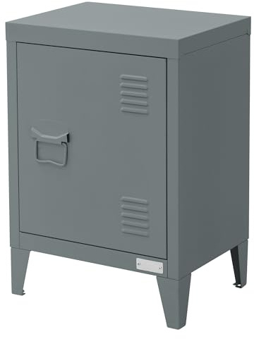 ML-Design Table de Nuit Anthracite, 40x30x58 cm, en Acier, Poignée de Porte à Gauche, Design Industriel, Meuble de Chevet d'Appoint Commode de Chambre à Coucher Armoire Métallique, Étagère Réglable