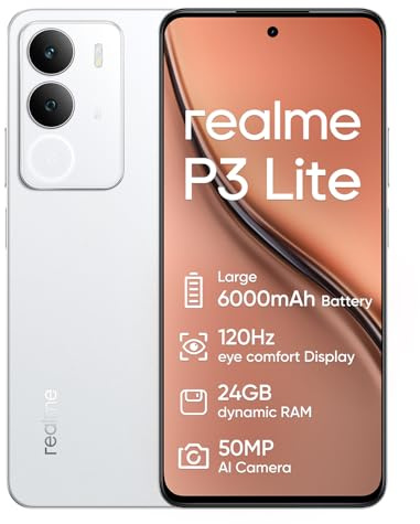 realme P3 Lite Smartphone 8+256GB,Batteria 6000mAh,schermo de confort oculaire 120Hz,50MP AI Camara,Supporto per scheda SD,Bianco