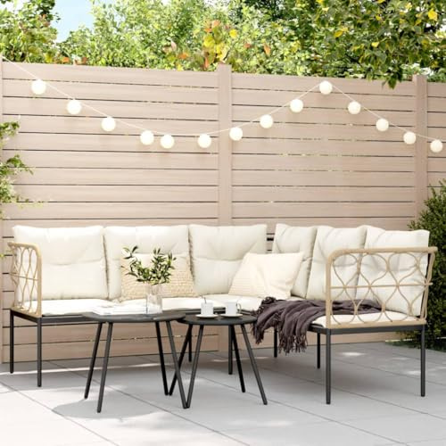QJBSAVVA Gartensofa L-Form 176x175x75 cm Schwarz Braun Textilene Stahlrahmen Outdoor Lounge mit abnehmbaren Kissen Modernes Design Robust für Balkon Terrasse Garten
