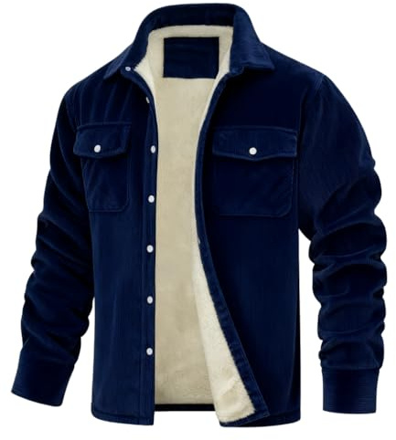 VDDTAGAM Herren Fleece Thermohemd Warm Flanellhemd Holzfällerhemd Winter Innenfleece Jacke Winterjacke Herren Fleecejacke Warm Sherpa Gefüttert Übergangsjacke Outdoorjacke (Navy,XL) VDD120