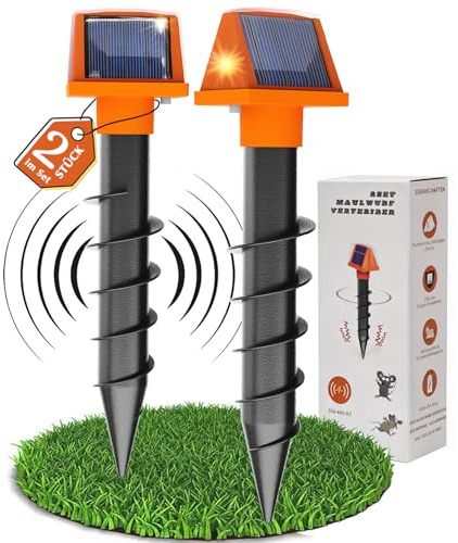 Maulwurf Vertreiber 2 Stück Maulwurfschreck Dual-Solar Maulwurfabwehr für Garten Wühlmausschreck IP54 Wasserdicht gegen Wühlmaus & Maulwurf