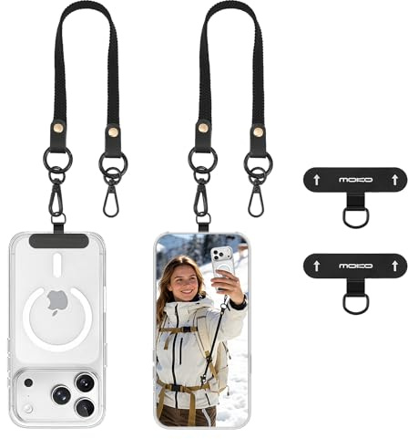 MoKo Förpackning med 2 elastiska telefonremmar, infällbar rem med roterbar metallögla 360°, Svart, 2 pack